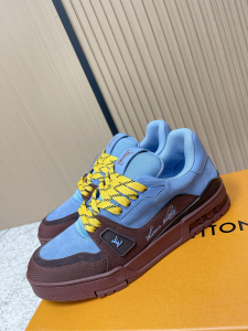 Louis Vuitton LV Trainer Sneakers Blue Red Suede Leather Louis Vuitton LV Trainer Sneakers Blue Red Suede Leather
