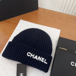 Chanel Logo Cashmere Knit Beanie Black