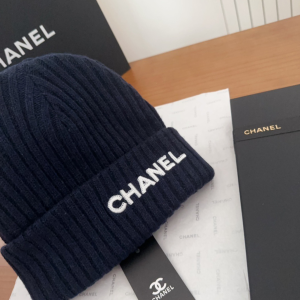 Chanel Logo Cashmere Knit Beanie Black