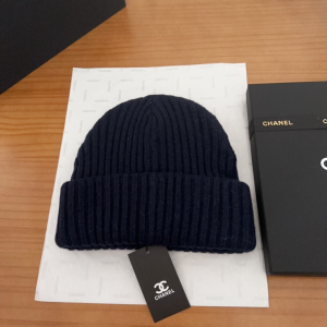 Chanel Logo Cashmere Knit Beanie Black