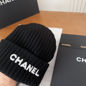 Chanel Logo Cashmere Knit Beanie Black
