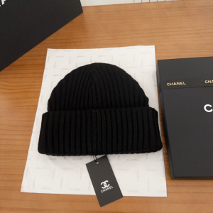 Chanel Logo Cashmere Knit Beanie Black