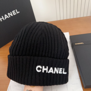 Chanel Logo Cashmere Knit Beanie Black