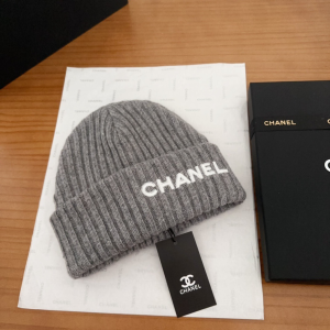 Chanel Logo Cashmere Knit Beanie Gray