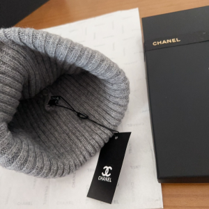 Chanel Logo Cashmere Knit Beanie Gray