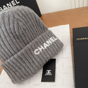 Chanel Logo Cashmere Knit Beanie Gray