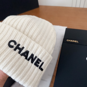 Chanel Logo Cashmere Knit Beanie White