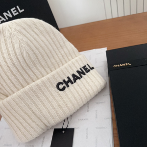 Chanel Logo Cashmere Knit Beanie White