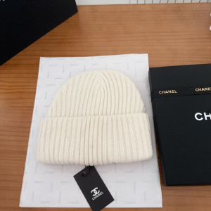 Chanel Logo Cashmere Knit Beanie White