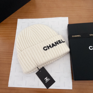 Chanel Logo Cashmere Knit Beanie White