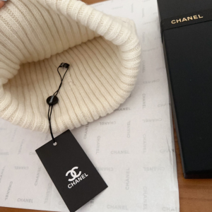 Chanel Logo Cashmere Knit Beanie White