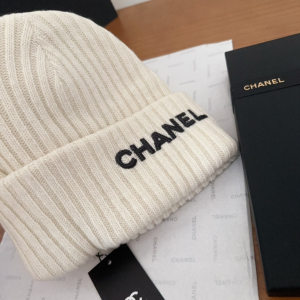 Chanel Logo Cashmere Knit Beanie White
