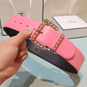 Chanel Pink Calfskin Leather Belt 50MM