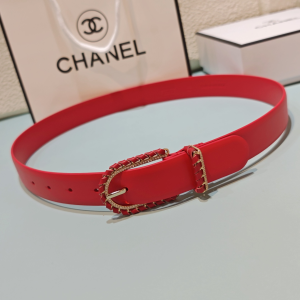 Chanel Red Calfskin Leather Belt 30MM