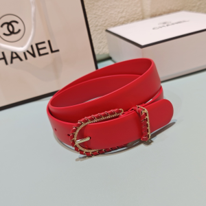 Chanel Red Calfskin Leather Belt 30MM