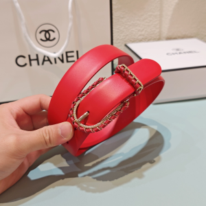 Chanel Red Calfskin Leather Belt 30MM