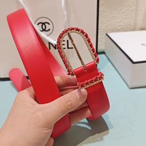 Chanel Red Calfskin Leather Belt 30MM