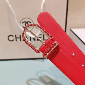 Chanel Red Calfskin Leather Belt 30MM