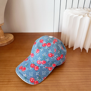 Louis Vuitton LVxTM Monogram Denim Blue Cherry Baseball Cap Hat Louis Vuitton LVxTM Monogram Denim Blue Cherry Baseball Cap Hat