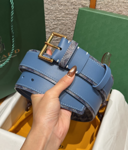 Goyard Florida Blue Leather and Goyardine Canvas Belt 40MM Goyard Florida Blue Leather and Goyardine Canvas Belt 40MM