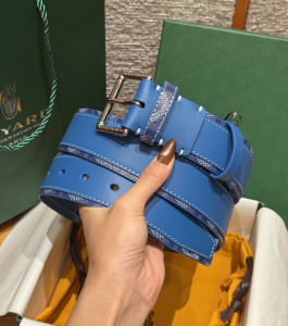 Goyard Florida Blue Leather and Goyardine Canvas Belt 40MM Goyard Florida Blue Leather and Goyardine Canvas Belt 40MM