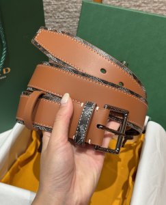 Goyard Florida Brown Leather and Goyardine Canvas Belt 40MM Goyard Florida Brown Leather and Goyardine Canvas Belt 40MM