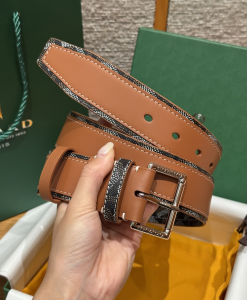 Goyard Florida Brown Leather and Goyardine Canvas Belt 40MM Goyard Florida Brown Leather and Goyardine Canvas Belt 40MM