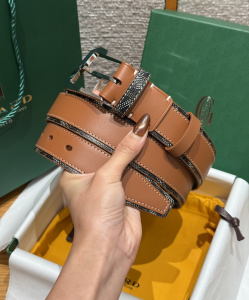 Goyard Florida Brown Leather and Goyardine Canvas Belt 40MM Goyard Florida Brown Leather and Goyardine Canvas Belt 40MM
