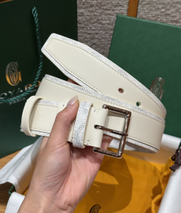 Goyard Florida White Leather and Goyardine Canvas Belt 40MM Goyard Florida White Leather and Goyardine Canvas Belt 40MM