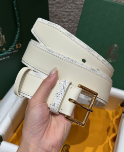 Goyard Florida White Leather and Goyardine Canvas Belt 40MM Goyard Florida White Leather and Goyardine Canvas Belt 40MM