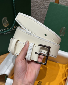 Goyard Florida White Leather and Goyardine Canvas Belt 40MM Goyard Florida White Leather and Goyardine Canvas Belt 40MM
