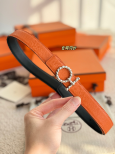 Hermes Flot Godronne Belt Buckle Reversible leather Strap Belt Black Orange 24MM Hermes Flot Godronne Belt Buckle Reversible leather Strap Belt Black Orange 24MM