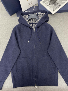 Dior Hooded Track Jacket Blue Cotton and Cashmere Knit Dior Hooded Track Jacket Blue Cotton and Cashmere Knit