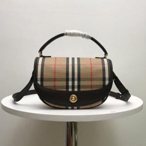 Burberry Highlands Check Canvas Top Handle Crossbody Bag Beige Brown Burberry Highlands Check Canvas Top Handle Crossbody Bag Beige Brown