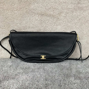 Celine Halfmoon Soft Triomphe Shoulder Crossbody Bag Black Supple Shiny Lambskin Celine Halfmoon Soft Triomphe Shoulder Crossbody Bag Black Supple Shiny Lambskin
