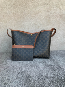 Celine Soft Shopper Shoulder Bag Tan Triomphe Canvas and Calfskin Celine Soft Shopper Shoulder Bag Tan Triomphe Canvas and Calfskin