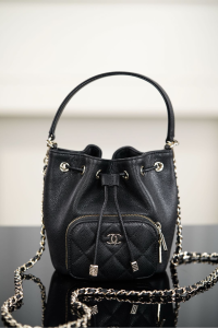 Chanel Vip Clutch Bucket Shoulder Bag with Chain Black Grained Shiny Calfskin Chanel Vip Clutch Bucket Shoulder Bag with Chain Black Grained Shiny Calfskin