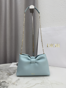 Dior Small Dior Bow Chain Shoulder Bag Light Blue Lambskin Leather Dior Small Dior Bow Chain Shoulder Bag Light Blue Lambskin Leather