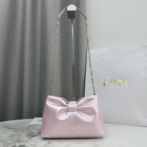 Dior Small Dior Bow Chain Shoulder Bag Pink Lambskin Leather Dior Small Dior Bow Chain Shoulder Bag Pink Lambskin Leather