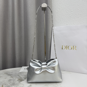 Dior Small Dior Bow Chain Shoulder Bag Silver Lambskin Leather Dior Small Dior Bow Chain Shoulder Bag Silver Lambskin Leather