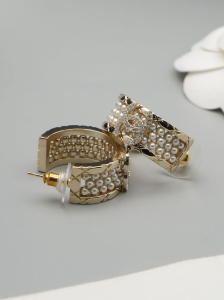 Chanel Crystal CC White Pearls Earrings