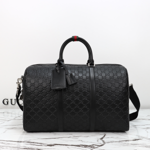 Gucci GG Emblem Medium Duffle Bag Black GG Embossed Smooth Leather Gucci GG Emblem Medium Duffle Bag Black GG Embossed Smooth Leather