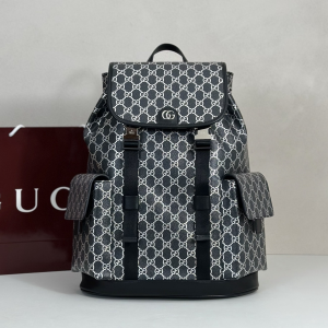 Gucci GG Large Backpack Bag Black and Silver Laminated Effect GG Monogram Fabric Gucci GG Large Backpack Bag Black and Silver Laminated Effect GG Monogram Fabric