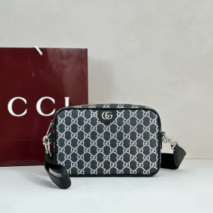 Gucci GG Small Crossbody Bag Black and Silver Laminated Effect GG Monogram Fabric Gucci GG Small Crossbody Bag Black and Silver Laminated Effect GG Monogram Fabric
