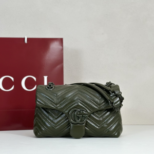 Gucci GG Marmont Small Shoulder Bag Dark Green Matelasse Chevron Leather Gucci GG Marmont Small Shoulder Bag Dark Green Matelasse Chevron Leather