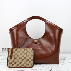 Gucci Giglio Large Tote Bag Brown Soft Glossy Leather Gucci Giglio Large Tote Bag Brown Soft Glossy Leather