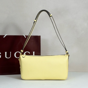 Gucci Half Horsebit Medium Shoulder Bag Yellow Grained Calfskin Leather Gucci Half Horsebit Medium Shoulder Bag Yellow Grained Calfskin Leather
