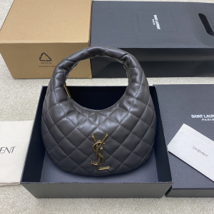 Saint Laurent Icarino YSL Dark Gray Quilted Lambskin Leather Hobo Bag Saint Laurent Icarino YSL Dark Gray Quilted Lambskin Leather Hobo Bag