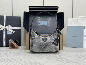 Prada Black Satin Mini Crystal Studded Re Edition 2000 Hobo Shoulder Bag Prada Black Satin Mini Crystal Studded Re Edition 2000 Hobo Shoulder Bag