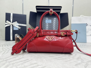 Prada Small Bonnie Belt Buckle Leather Tote Shoulder Bag Red Prada Small Bonnie Belt Buckle Leather Tote Shoulder Bag Red